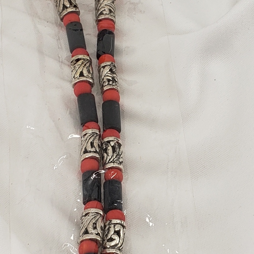 Unisex Necklace Red, Black and Silver 2